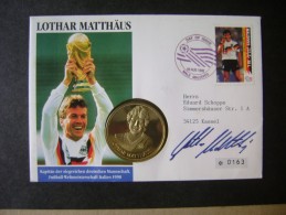 MALDIVES - ENVELOPE (FDC) OFFICIAL CUP 1992 WITH COMMEMORATIVE MEDAL (Lothar Matthäus "and SELECTION FOOTBALL GERMANY - Autres & Non Classés