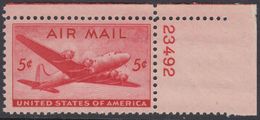 !a! USA Sc# C032 MNH SINGLE From Upper Right Corner W/ Plate-# (UR/23492/c) - DC-4 Skymaster - 2b. 1941-1960 Ungebraucht