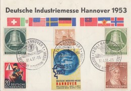 Berlin Anlaßkarte Dt. Industriemesse Hannover Midf Minr.43,76,83 Bund Minr.156,162 SST 30.4.53 - Covers & Documents