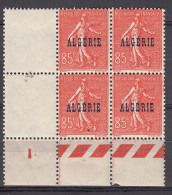 French Algeria 1924 Yvert#28 Block Of Four With Margins And Mark, Mint Hinged - Ungebraucht