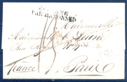 1825 , ALICANTE , D.P. 20 , CARTA CIRCULADA ENTRE ALICANTE Y PARIS , MARCA Nº 12 , " SE FRANQUEO EN ALICANTE " , LLEGADA - ...-1850 Préphilatélie