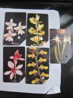 Urmet Phonecard,orchids,set Of 5,used,each Card Punched With Heart Shape - Sierra Leona