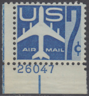 !a! USA Sc# C051 MNH SINGLE From Lower Left Corner W/ Plate-# (LL/26047) - Silhouette Of Jet Airliner - 2b. 1941-1960 Nuevos