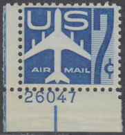 !a! USA Sc# C051 MNH SINGLE From Lower Left Corner W/ Plate-# (LL/26047) - Silhouette Of Jet Airliner - 2b. 1941-1960 Unused