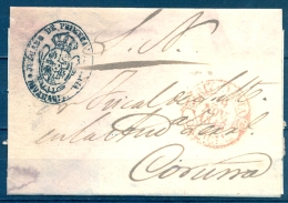 1846 , GALICIA , ORENSE , D.P. 16 , CARTA CIRCULADA ENTRE RIBADAVIA Y CORUÑA, BAEZA EN ROJO , LLEGADA - ...-1850 Vorphilatelie