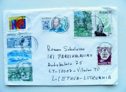 Cover From Sweden To Lithuania On 2015 8 Stamps Transport Bus Metro Railway Ship Laval Harleman - Lettres & Documents