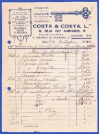 FACTURA, 1940 - COSTA & COSTA, Lda. - FERRAGENS E QUINQUILHARIAS NACIONAIS E ESTRANGEIRAS - RUA DO AMPARO, 9 . LISBOA - Portugal