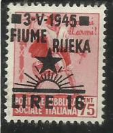 OCCUPAZIONE JUGOSLAVIA IUGOSLAVIA FIUME 1945 SENZA FILIGRANA UNWATERMARK LIRE 16 SU CENT. 75 MLH VARIETA' VARIETY - Occ. Yougoslave: Trieste