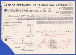 RECIBO, 1940 - ARTIGOS CERÂMICOS DA FÁBRICA DAS DEVÊZAS, Lda. - FÁBRICA DE MOSAICOS . R. RODRIGUES DE FARIA, 25 - Portugal