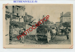 BETHENIVILLE-Attelage-Fumier-Tombereau-CARTE Imprimee Allemande-Guerre-14-18-1 WK-FRANCE-51-Feldpost- - Bétheniville