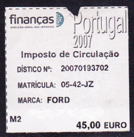 VEHICLE TAX / IMPOSTO SOBRE VEÍCULOS - "IMPOSTO DE CIRCULAÇÃO" - 2007 - M2 . €45,00 - Used Stamps