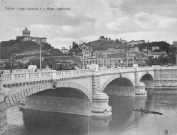 04205 "TORINO-PONTE UMBERTO I E MONTE DEI CAPPUCCINI" ANIMATA, TRAMWAY - FORMATO PICCOLO 4 FACCIATE.  CART. SPED. 1907 - Brücken