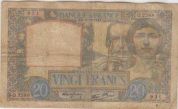 France #92b, 1940 20 Francs Banknote Currency - 20 F 1939-1942 ''Science Et Travail''