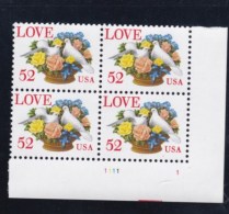 United States #2815, 52-cents 'Love' Issue, Plate # Block Of 4 - Números De Placas