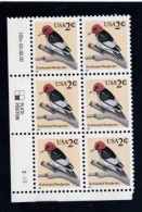 United States #3032, 2-cents Red-headed Woodpecker Bird 1996 Issue, Plate # Block Of 6 - Números De Placas