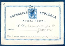 1875 , GRANADA , E.P. Nº 5 , " TARGETA " , CIRCULADO ENTRE MOTRIL Y GRANADA , MATASELLOE FECHADOR, LLEGADA - 1850-1931