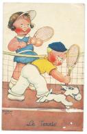 CPSM DESSIN, ILLUSTRATION " LE TENNIS ", ENFANTS JOUANT AU TENNIS, CHIEN VOLANT LA BALLE, ILLUSTRATRICE BEATRICE MALLET - Mallet, B.