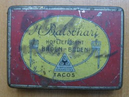 AC - A.  BATSCHARI HAFLIEFERANT BADEN BADEN 25 CIGARETTES EMPTY TIN BOX - Contenitori Di Tabacco (vuoti)