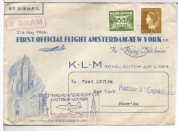 HOLANDA 1946 PRIMER VUELO AMSTERDAM NEW YORK ESTATUA LIBERTAD AL DORSO LLEGADA - Airmail