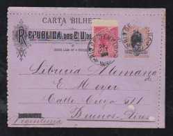 Brazil Brasil 1900 Stationery Lettercard Uprated To BUENOS AIRES Argentina 100R Jumbo Margin Top - Lettres & Documents