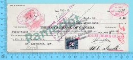 St-hyacinthe Quebec 1942 - $48.64, Cheque Certifié, Facture Robert Vrean & Co.,  3 Cents Accise Timbre   -2 Scans - Cheques & Traveler's Cheques