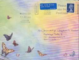 Great Britain BY AIR MAIL Label 2001 Cover Brief "E" QEII. Security Schmetterling Butterfly Papillon Sea Horse Shell (2 - Lettres & Documents