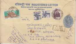 India  1990's  10R + 2Rs  Postal Stationary  Registered Envelope . To  Allahabad   #  90391   Inde Indien - Covers