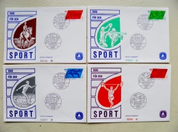 4 Covers From Germany 1980 Sport Fur Den Special Cancel Football Horse Rider Skiing Ski Weighlifting - Sonstige & Ohne Zuordnung