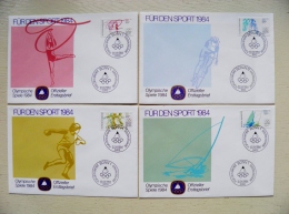 4 Covers From Germany 1984 Sport Fur Den Special Cancel Bicycle Cycling Sail Yahts Discus Row Gymnastic Olympic Rings - Sonstige & Ohne Zuordnung