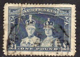 Australia 1937-48 £1 Blue ´Robes´ Definitive, Used (SG 178) Selvedge Folded Back & Stuck Down - Gebraucht