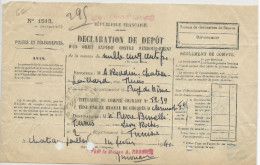 TUNISIE - 1941 - DECLARATION De DEPOT D'un OBJET EXPEDIE CONTRE REMBOURSEMENT De TUNIS Pour Le PUY DE DOME - Storia Postale