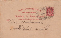 Entier CaD Bureau De Mer Norvège 1894 TTB - Postwaardestukken