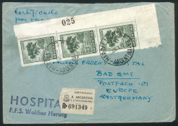 GJ.1311A, Marginal Strip Of 3 With Sheet Number "025", On A Registered Cover Sent From Mar Del Plata To Germany On... - Sonstige & Ohne Zuordnung