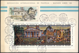 GJ.HB 45, Souvenir Sheet Used On Cover, With First Day Postmark And The Daily Postmarks Applied At The Buenos Aires... - Blocks & Kleinbögen