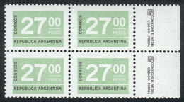 GJ.1727, 27$ On Chalky Paper With Casa De Moneda Watermark, Marginal Block Of 4, Never Hinged. Catalog Value US$4. - Sonstige & Ohne Zuordnung