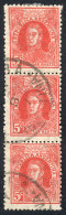 GJ.623b, 5c., Strip Of 3, Double Impression (one Light), Used. Catalog Value US$21. - Sonstige & Ohne Zuordnung