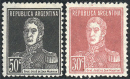 GJ.605 + 606, San Martín 1924 W/o Period 30 And 50c., Mint Lightly Hinged, VF! Catalog Value US$10. - Sonstige & Ohne Zuordnung