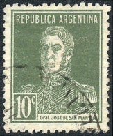 GJ.600A, 10c. San Martín 1924 W/o Period, Olive Green, Used, Very Fine! Catalog Value US$10. - Sonstige & Ohne Zuordnung