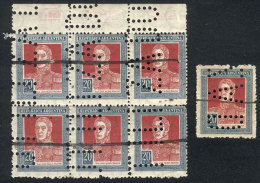 GJ.589O + 593O, 20$ San Martín With Period, Block Of 6 With Watermark RA In Sun + Single With Wmk Horizontal... - Sonstige & Ohne Zuordnung