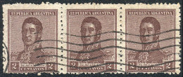 GJ.481, 2c. San Martín 1917, With Wheatley Bond Wmk, Perf 13¼ X 12½, Strip Of 3 (all With... - Sonstige & Ohne Zuordnung