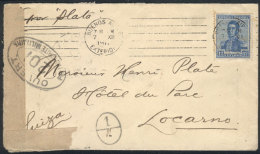 GJ.447, 12c. San Martín 1917, Horizontal Honeycomb Wmk, On Cover Sent To Locarno (Switzerland) In 1917 Via... - Sonstige & Ohne Zuordnung