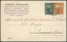 GJ.240 + 220, Seated Liberty, 1c. Perf 12¼ And 3c. Perf 11½, On A Postcard Used In Buenos Aires, Very... - Sonstige & Ohne Zuordnung