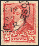 GJ.141P, 5c. Rivadavia, Small Sun Wmk, Imperforate Single, Used, VF! Catalog Value (mint Pair) US$35. - Sonstige & Ohne Zuordnung