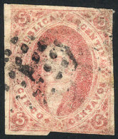 GJ.34, 5 C. 8th Printing, Rose, With Ellipse 7x7 Dotted Cancel Of Buenos Aires In Black, Minor Defects. - Gebraucht