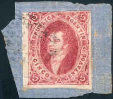 GJ.32, 5c. 7th Printing, Imperforate, Carmine Rose, On Fragment With Ellipse Fleur-de-lis Cancel Of... - Gebraucht