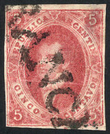 GJ.32, 5 C. 7th Printing Imperforate, Rose-claret, With FRANCA Cancel Of Goya In Black, Thin On Back, Good Front! - Gebraucht