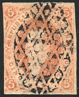 GJ.28Aa, 5c. 6th Printing Perforated, Orangish Dun-red, Worn Impression, With 6x6 Dotted Hollow Lozenge Cancel Of... - Gebraucht