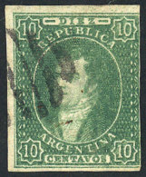 GJ.23, 10 C. Worn Impression, Imperforate (missed The Perforating Machine), With "bar Of 9 Slanted Bars" Cancel Of... - Gebraucht