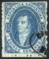 GJ.22, 15 C. Clear Impression, Light Blue, With Oval Cancel Of "Correo Nacional De Mendoza - Franca" In Black, Very... - Gebraucht