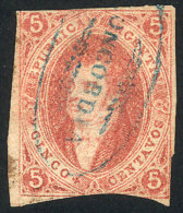 GJ.16, 5 C. 1st Printing Imperforate With Watermark, Semi-clear Impression, Brick Red, With Decorated Ellipse... - Gebraucht